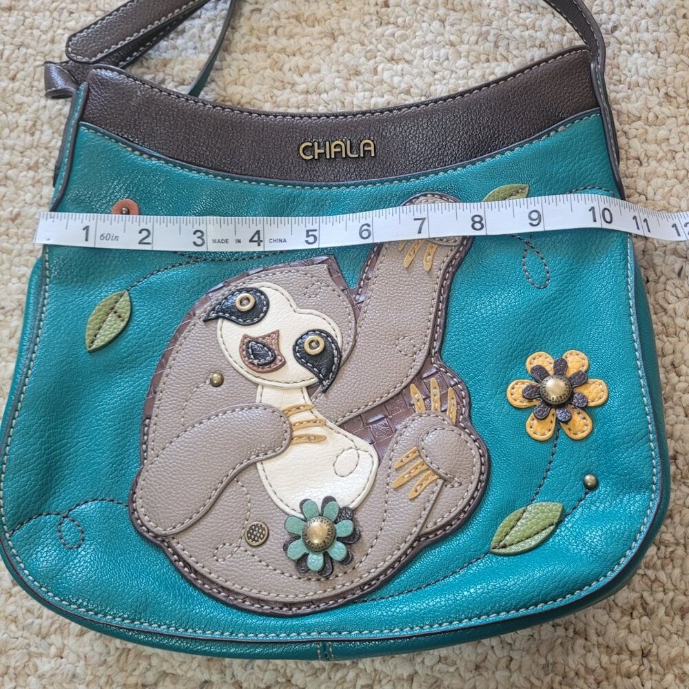 Chala Sloth Messenger Crescent Crossbody Purse Bag Turquoise Blue Embroidered - Picture 11 of 12